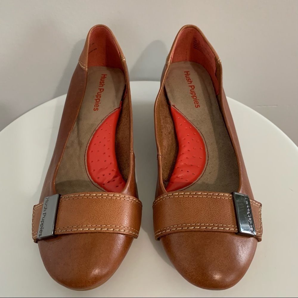 Hush Puppies Candid - Tan/Brown Leather Wedge Pumps - Size 7M